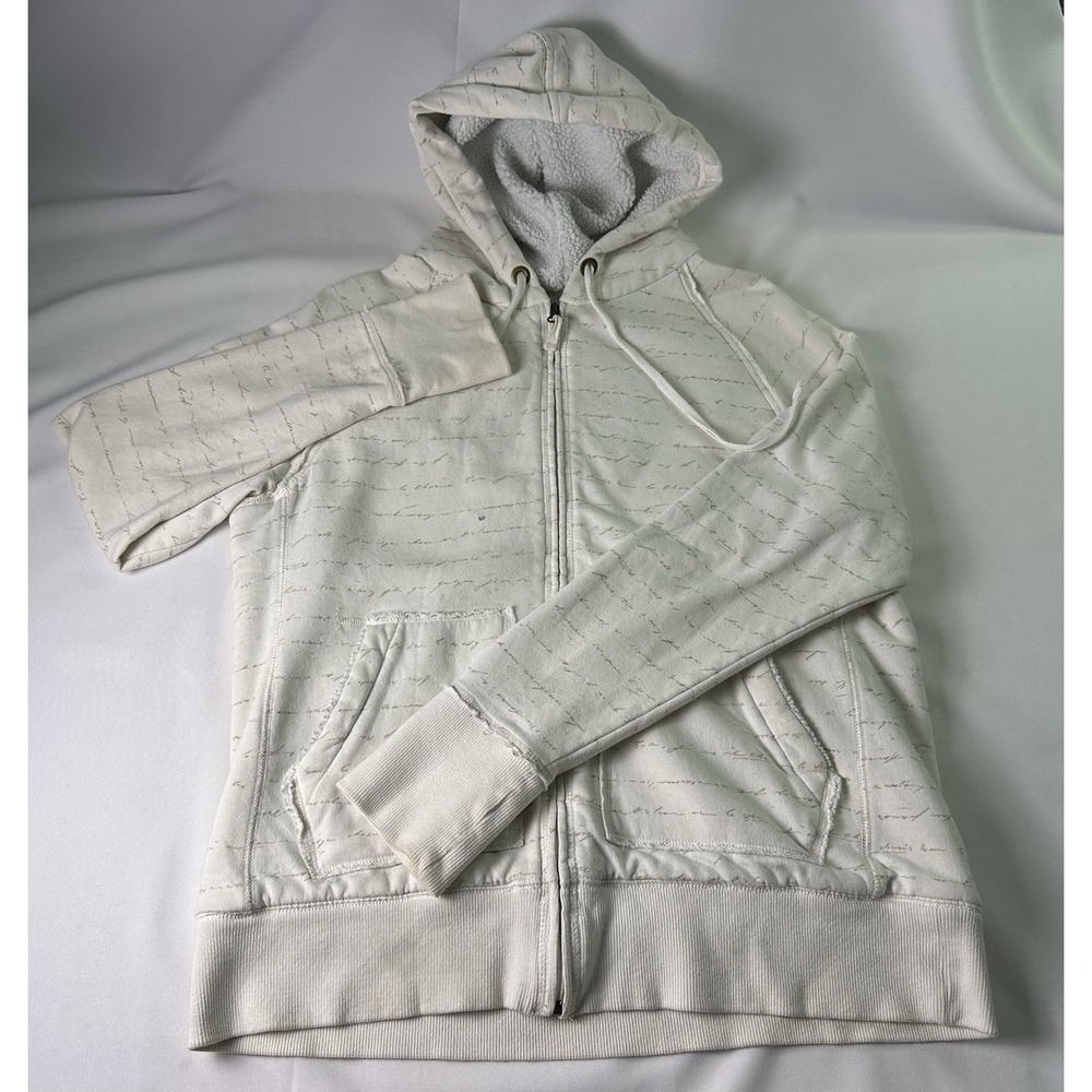 Merona Womens Sherpa Lined Zip Up Hoodie Cursive Writing All Over Print Size XL